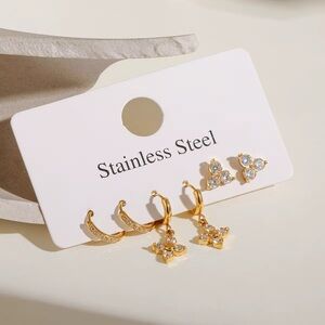 3 Pairs | 18K Gold Plated Earring Set